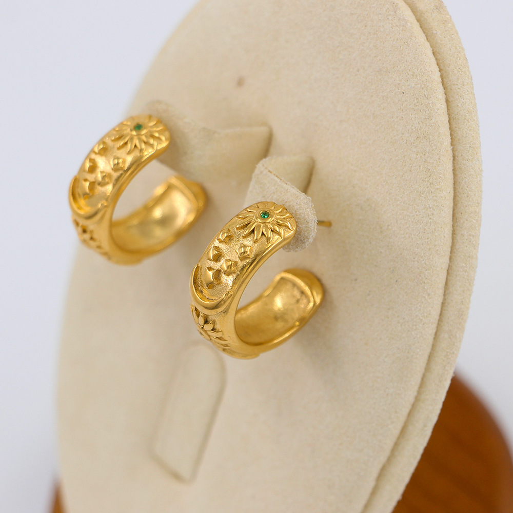 PVD Coated Gold Plating Process 304 Stainless Steel Ear Needle Material 1 Pair Fashion Sun Star Moon Plating 304 Stainless Steel 316 Stainless Steel  Rhinestones 18K Gold Plating In Furnace Stainless Steel Earrings