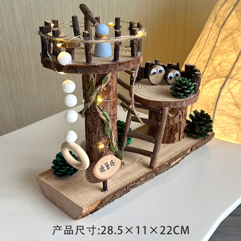 Área de jardín de infantes esquina carpintería diy paquete de materiales hechos a mano conjunto completo de juguetes de madera pequeños adornos de cabaña