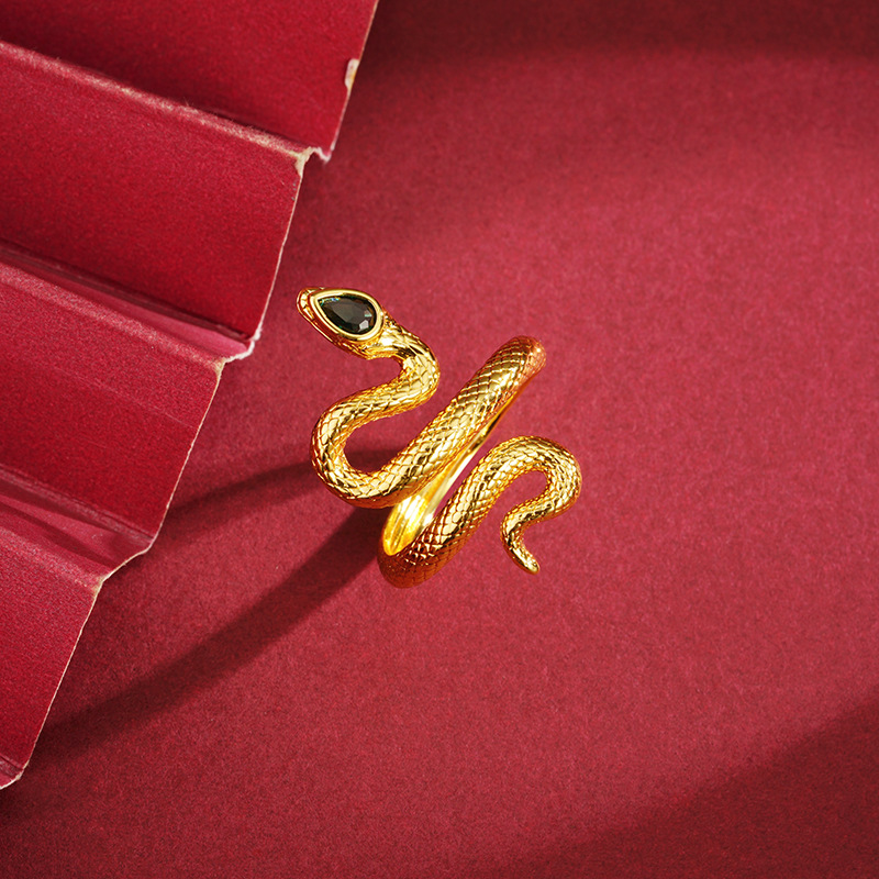 Anillo de serpiente de oro arena antigua Serpiente de oro Danza personalidad Zodiaco joyería de aleación de cobre estilo chino hombres y mujeres accesorios auspiciosos