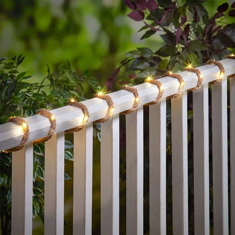LED太阳能麻绳灯串铜线灯串跨境户外庭院花园圣诞装饰氛围灯彩灯