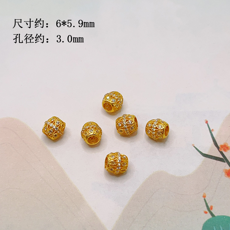S925 silver, gold-plated, four-leaf clover, yellow Buddha of Wealth, bamboo joint spacer beads, barrel beads, accessories for bracelets, necklaces, and DIY jewelry making