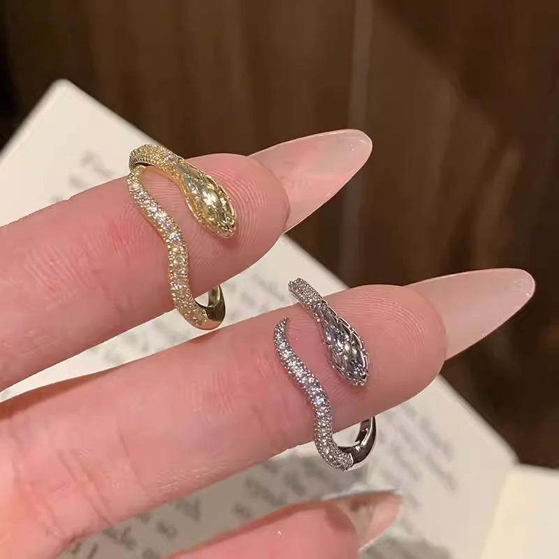 高级设计感蛇形戒指女超闪下镶钻开口可调节食指戒网红同款指环|undefined