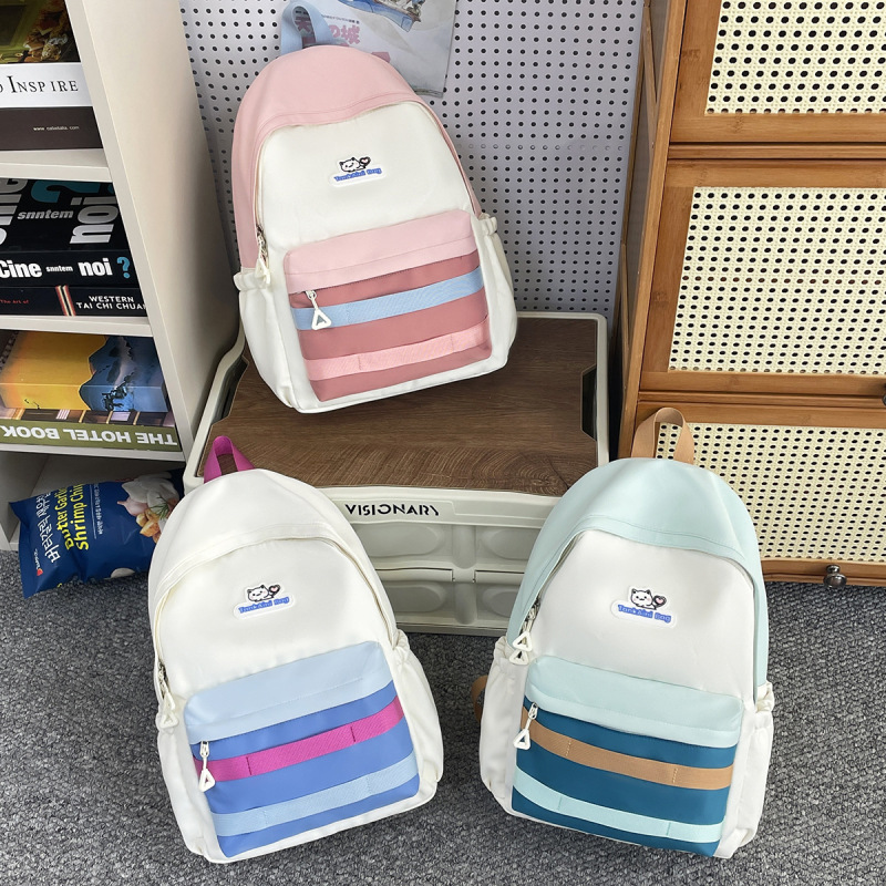 ファッショナブルなスプライスストライプコントラストカラーバックパック軽量アウトドアレジャーコンピュータバックパック韓国風外国スタイル中学校バッグ|undefined