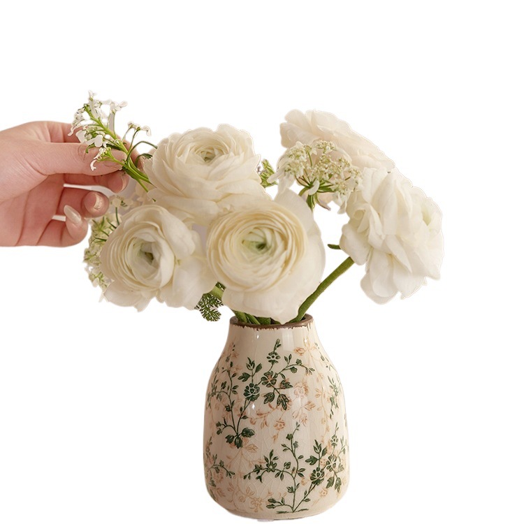 Pastoral retrógrado flor de cerámica pequeña flor de rosa verde grietas de hielo nuevo estilo chino decoración de escritorio de sala de estar estudio