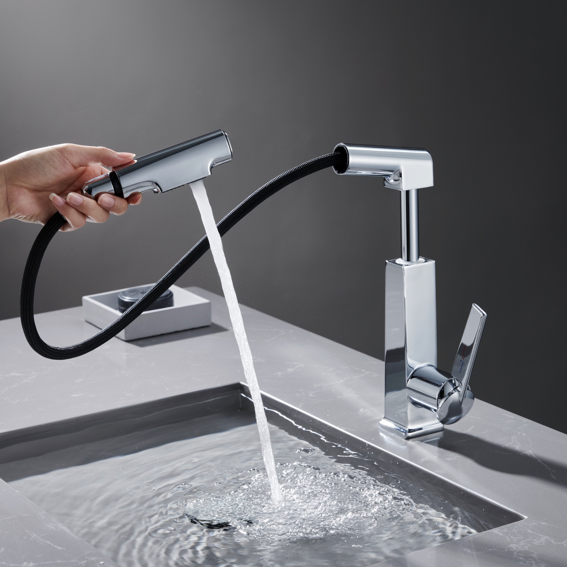German quality black washbasin faucet, cold and hot, all-copper pull-out type with lifting and rotating under-sink for washing face and mouthwash undefined