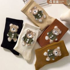 Feather yarn bear socks women's mid-calf socks autumn and winter ins trendy cute Korean style versatile coffee-colored outer wear stockings