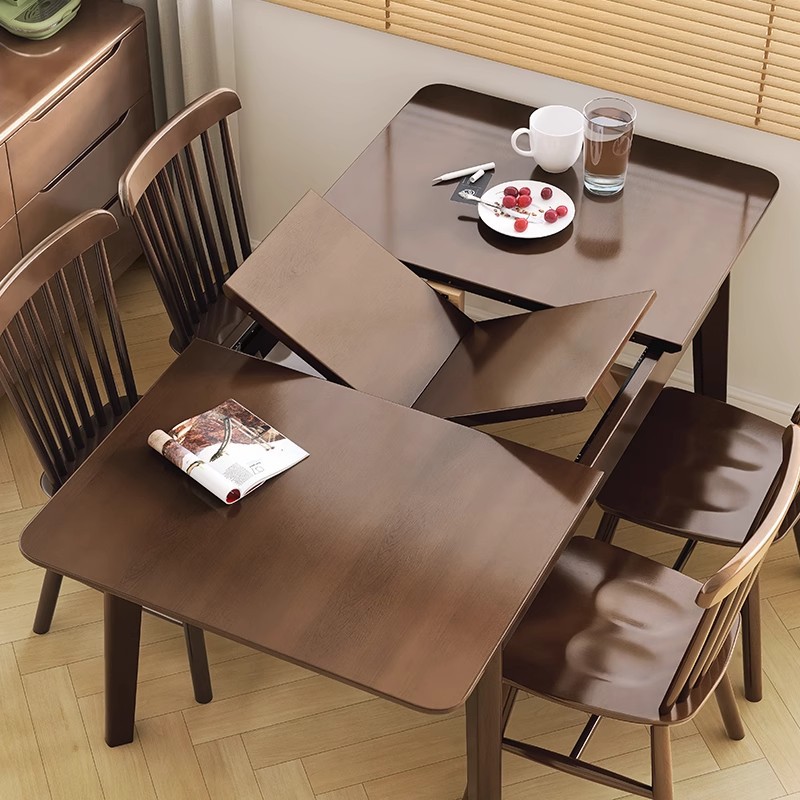 Nordic Solid Wood Folding Dining Table and Chair Combination for Home Small Apartment Retractable Modern Simple Rectangular Dining Table