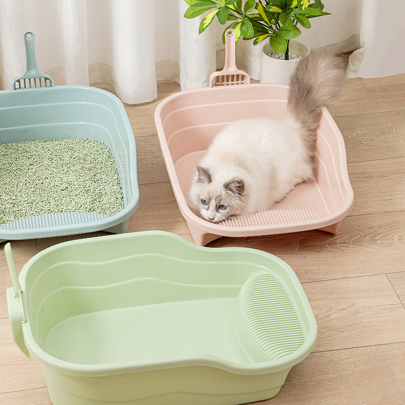 Caja de arena para gatos semicerrada, extra grande, antisalpicaduras, antipolvo, de plástico, suministros para mascotas, suministro directo de fábrica, almacenamiento para inodoro de gatos.