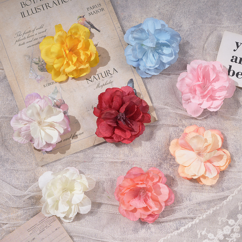 Camellia Artificial Flower Head Wedding Fake Flower Home Landscaping Decoration Props Silk Flower DIY Headdress Corsage Accessories