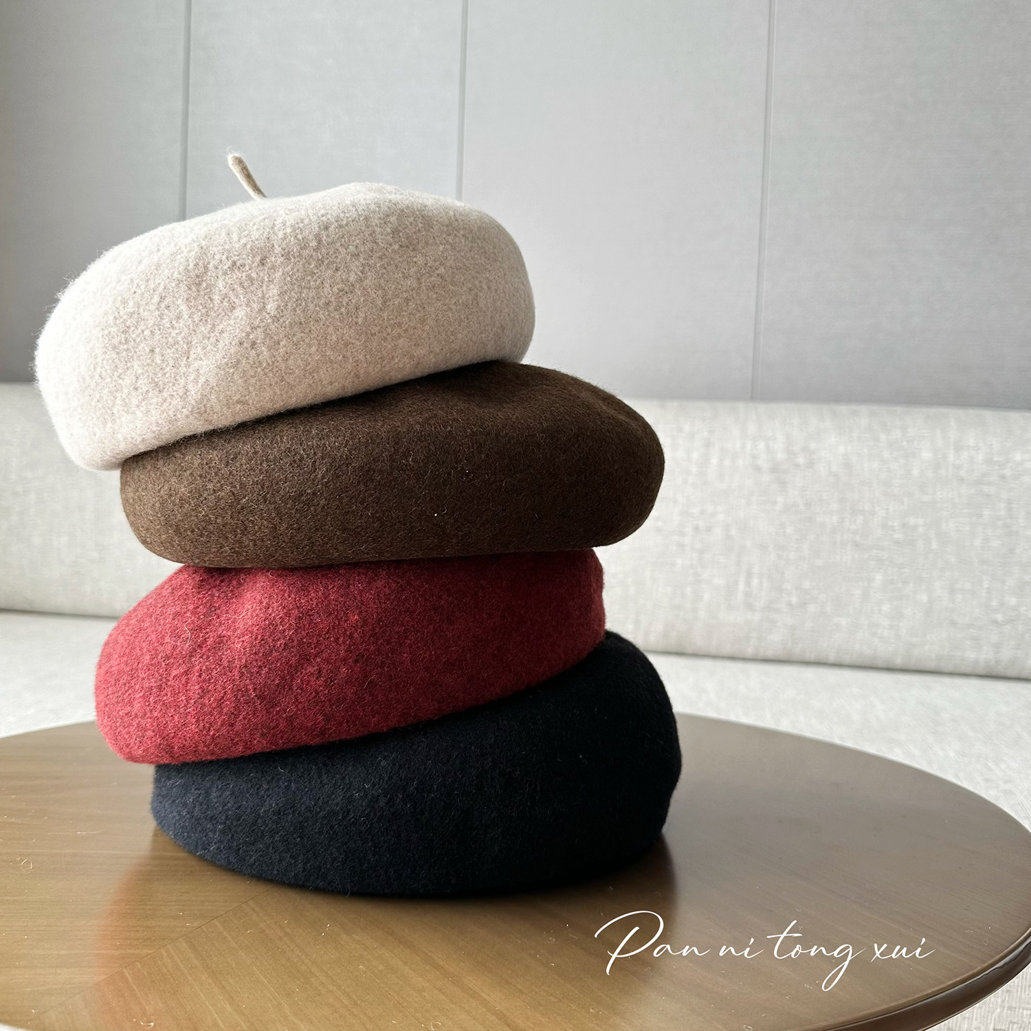 Béret en laine unisexe pour femme, petit chapeau de peintre en laine chaud d'hiver avec visage rétro artistique_voghion.com