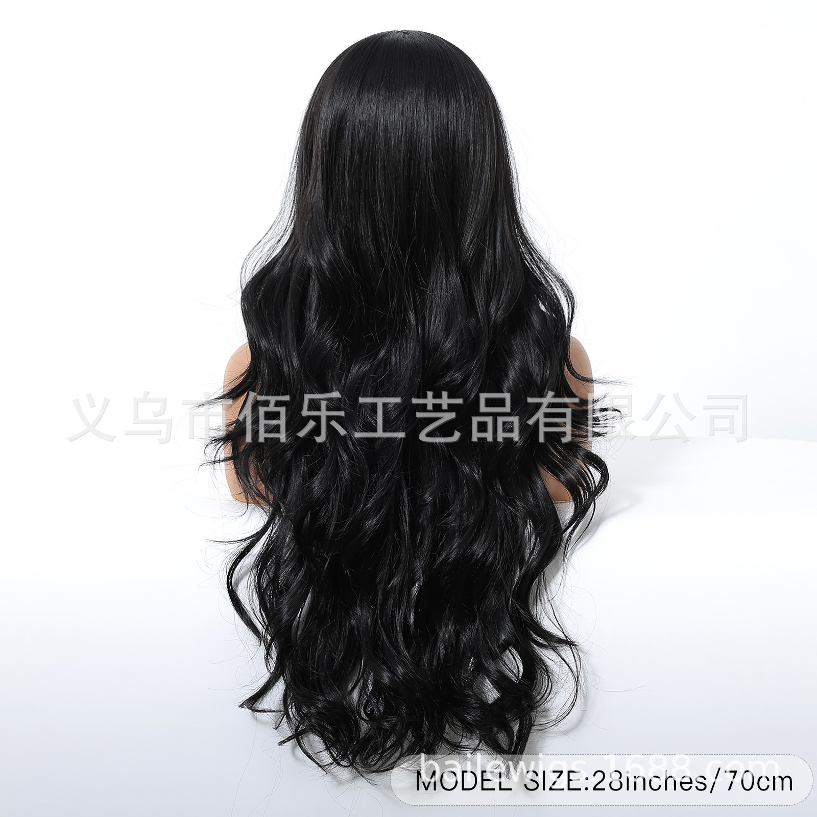 Peluca transfronteriza, cabello largo y rizado de punto medio negro, seda de alta temperatura, cubierta de cabeza completa, fibra química, hair femenino, stock europeo y americano al por mayor