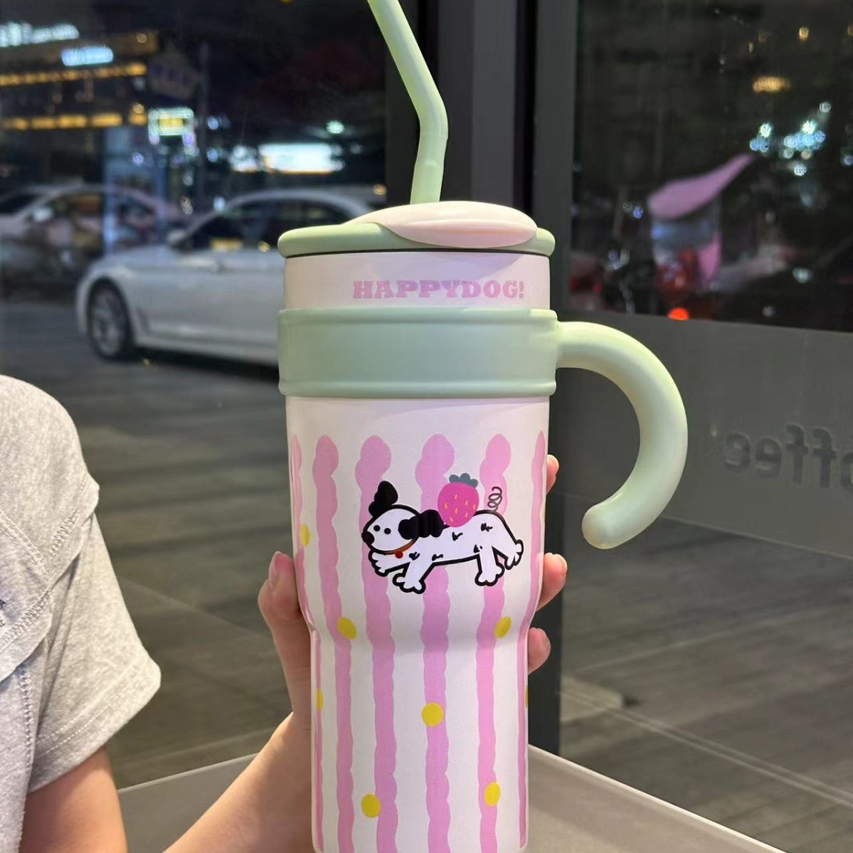 2024 nueva taza termo gigante de alto valor taza de té con leche taza de vientre de la suerte taza de agua portátil de paja de viento lindo