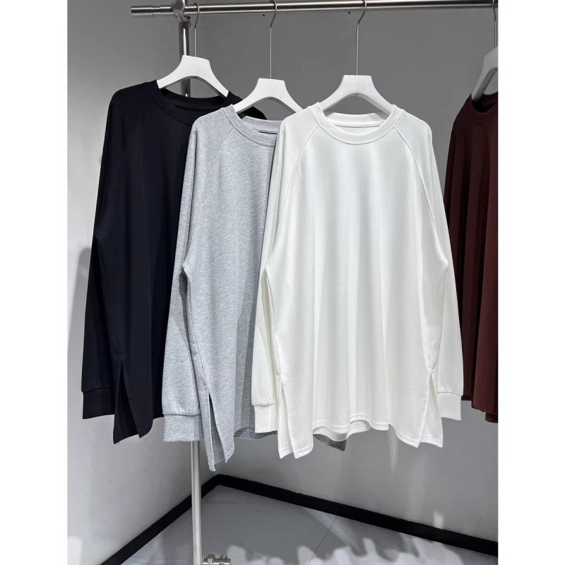 Fat mm300 Jin Side Slit Loose Long Long Sleeve T-shirt Outer Wear Inner Base Shirt Top Couple