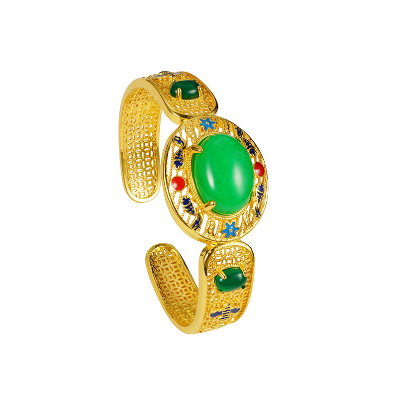 Brazalete abierto de oro de oro de Vietnam jade colorido palacio aleación de cobre esmalte de mujer fábrica de joyería Yiwu