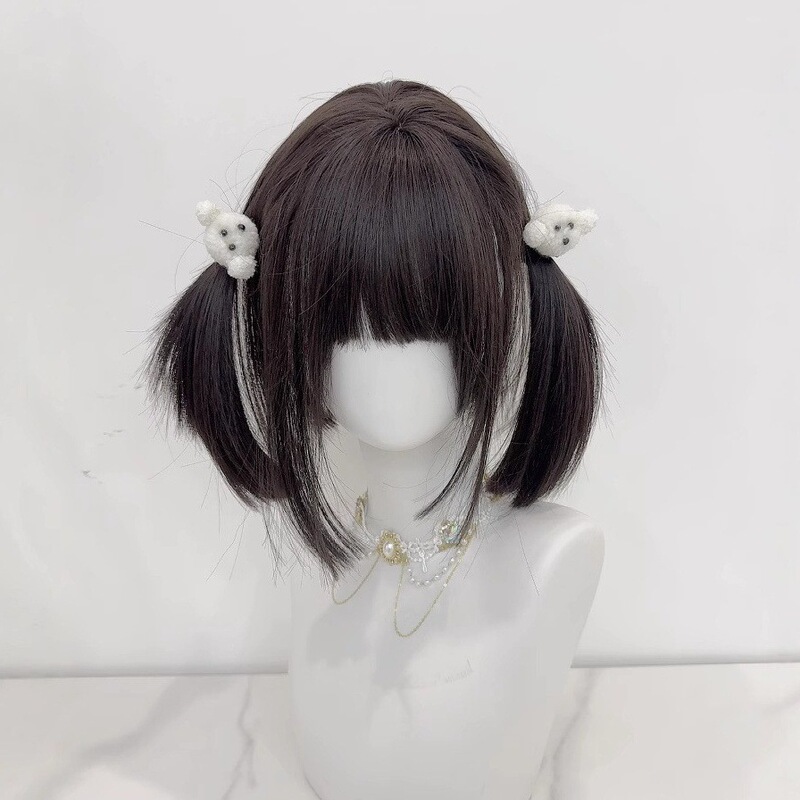 Xingcheng wig women's net red little rose natural lolita fake hair neat bangs double ponytail new short hair 30cm