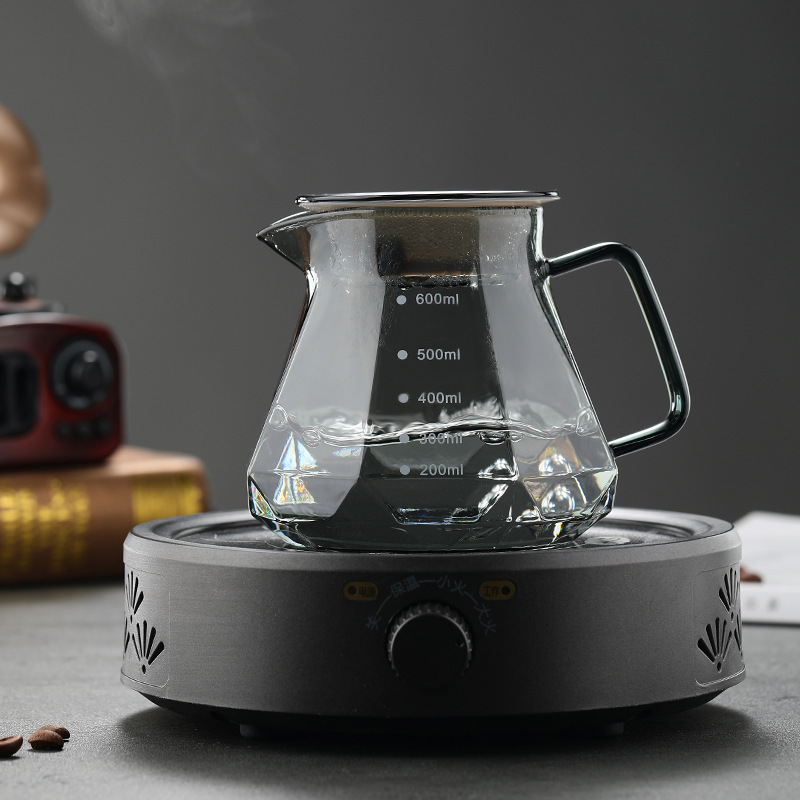 Cafetera de vidrio resistente al calor, cafetera de diamante octogonal, cafetera compartida, taza de filtro de goteo, conjunto de cafetera de lavado a mano
