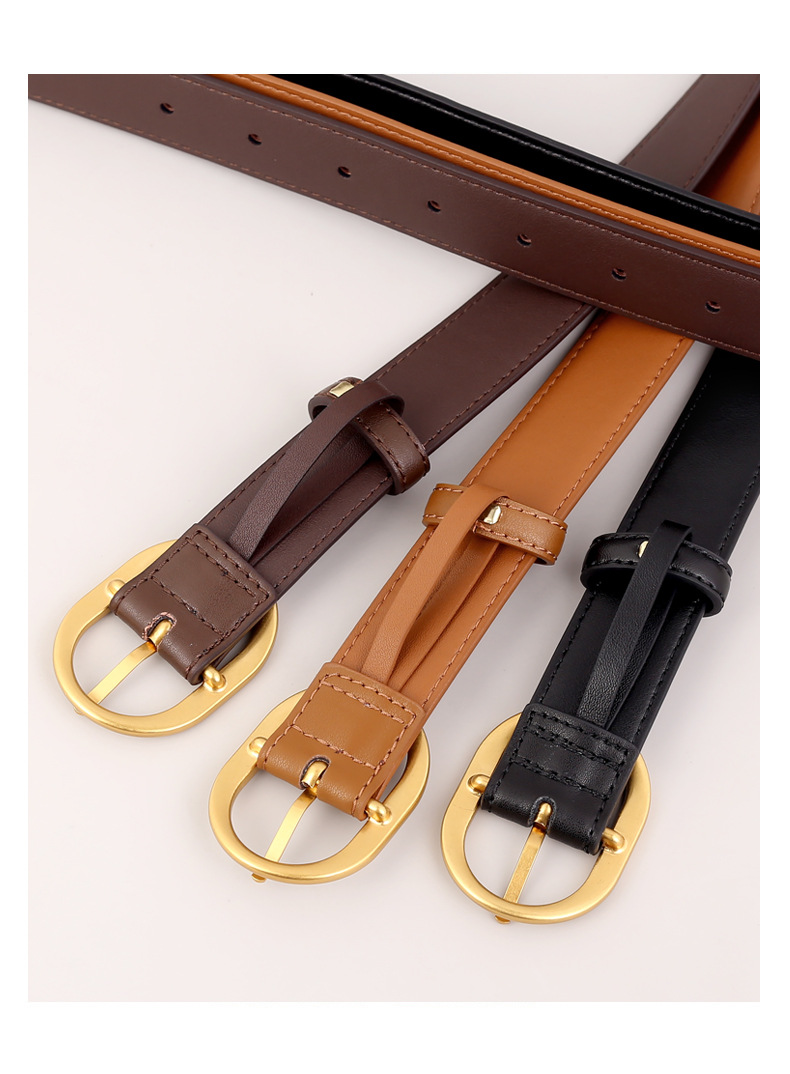 Ceinture en cuir véritable pour femmes, boucle à aiguille, mode polyvalente, pour jeans, loisirs, banlieue, noir, tendance, Stock pour femmes, nouvelle collection 2024_voghion.com