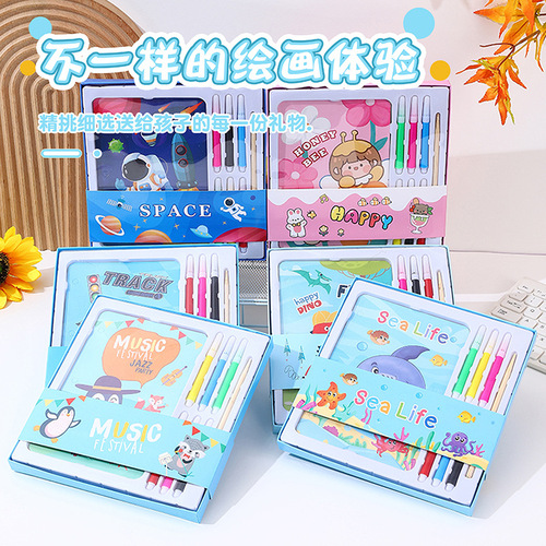 Children's cross-border watercolor painting book scratch-off painting two-in-one baby picture card graffiti coloring painting birthday gift