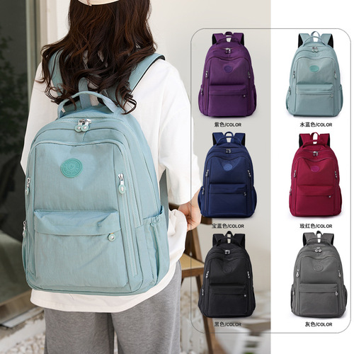 Summer New Nylon Dual Shoulder Bag for Women Wholesale Large Capacity Korean Style Travel Small Backpack Simple Pure Color Casual School Bag
