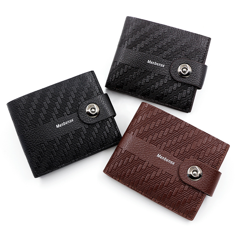 Moda casual en relieve de los hombres billetera corta hebilla magnética simple cartera delgada bolsa de plata monedero de los hombres