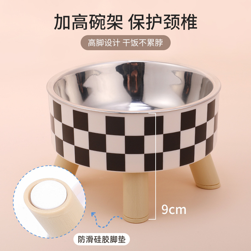 Tazón para gatos transfronterizo Tazón para mascotas de cuatro patas anti-volcado Tazón para perros de acero inoxidable Tazón de agua separada Alimentador para mascotas al por mayor
