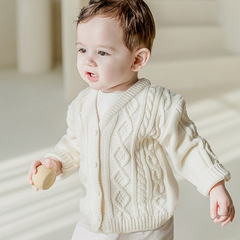 2024 Spring Baby Sweater Cardigan Girls Woolen Cardigan Jacket Baby Twist Button Knitted Sweater Cardigan