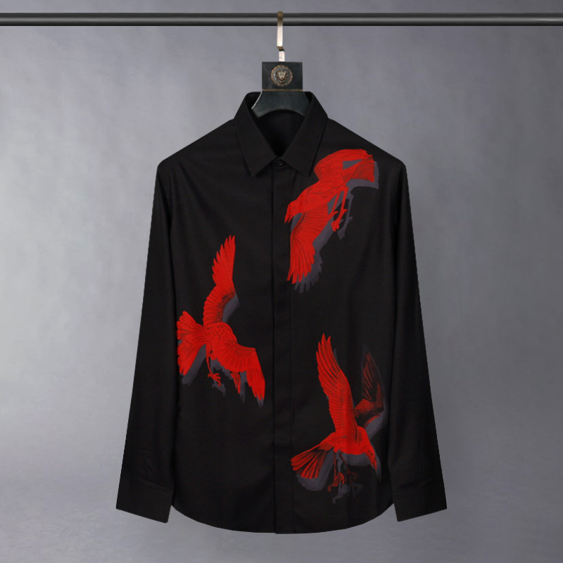 Men's Clothing Trendy Spring And Autumn Three Dimensional Swallow Digital Printing Business Casual Wrinkle Free Ironing Slim Fit Long Sleeved Shirt_voghion.com