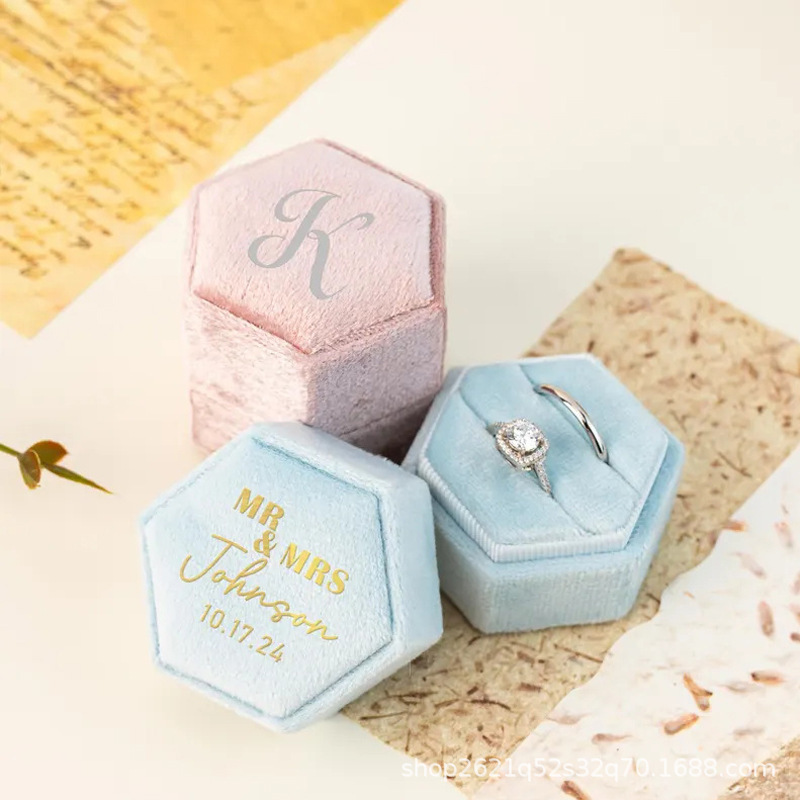 Etsy人気ホットスタンプ六角形ハクチョウベルベットリングボックスシングルスロットダブルスロット结婚式プロポーズ周年记念プレゼント|undefined