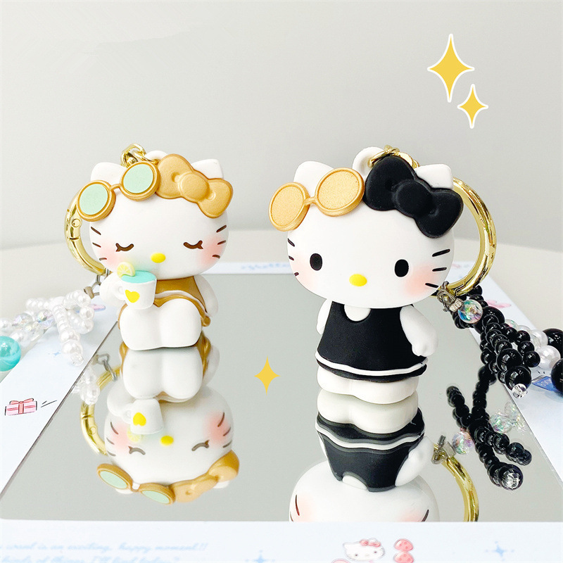 三丽鸥悠闲假期凯蒂猫公仔串珠钥匙扣可爱卡通情侣闺蜜包包挂件饰|undefined