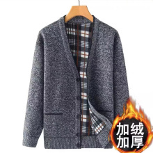 外贸加绒加厚 新款冬季中老年男士加绒针织纽扣开衫毛衣爸爸装外