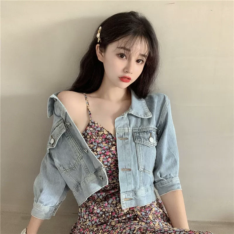 Летняя новая корейская модная свободная короткая джинсовая куртка женский ретро-гонконгский аромат