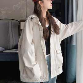 美式冲锋衣女款2025新款宽松休闲连帽百搭工装外套春秋超好看夹克