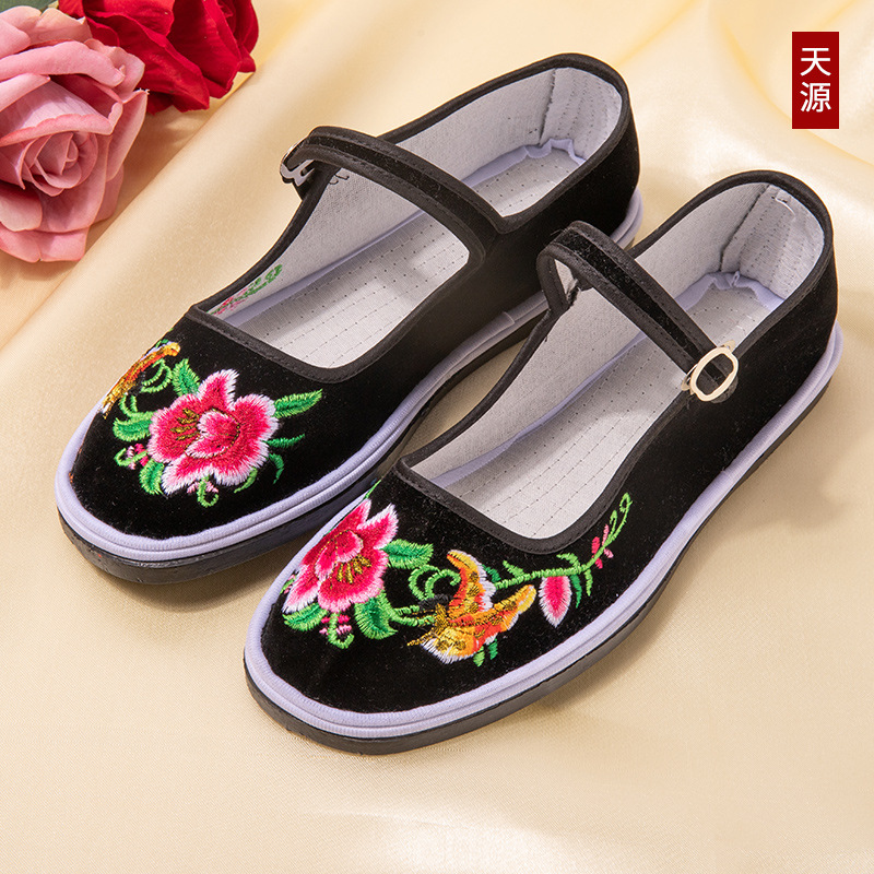 Zapatos de tela con suela de tendón para mujer, zapatos de tela de Beijing para mujer, zapatos bordados para mujer, zapatos de leche antideslizantes, zapatos de madre, zapatos de baile