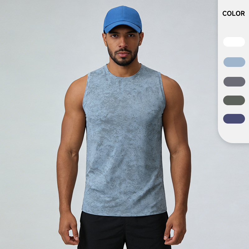 European and American Foreign Trade Cross-Border Printed Running Sports Breathable Vest Quick-Drying Moisture-Wicking Casual Elastic Fitness Top