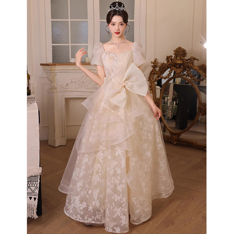 Đầm dạ hội công chúa tay lỡ cổ tròn thắt eo xòe bồng — Champagne 2534