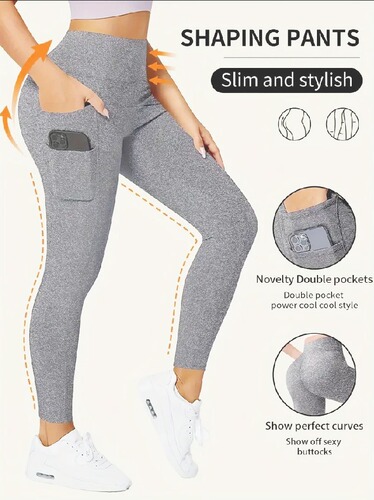 European and American 9/10 Side Pockets Yoga Pants High-Waisted Tight Thigh-Lifting Exercise Leggings