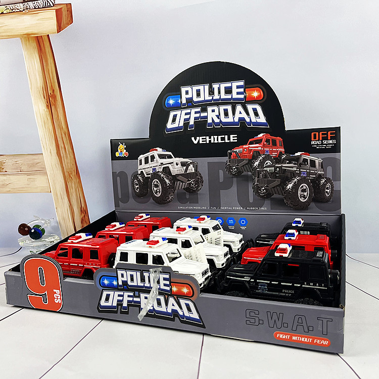Children's Desert Big Wheel Off-Road Vehicle Inertia Climber Car Model Police Car Inertia Car Toy Box of 9 Pieces