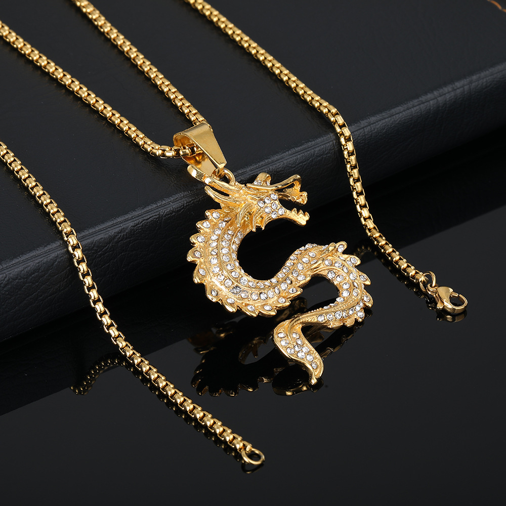 Europe And America Cross Border Hip Hop New Arrival Twelve Zodiac Dragon Pendant Chinese Style Gold-Plated Full Diamond Pendant Men's And Women's Sweater Chains display picture 3