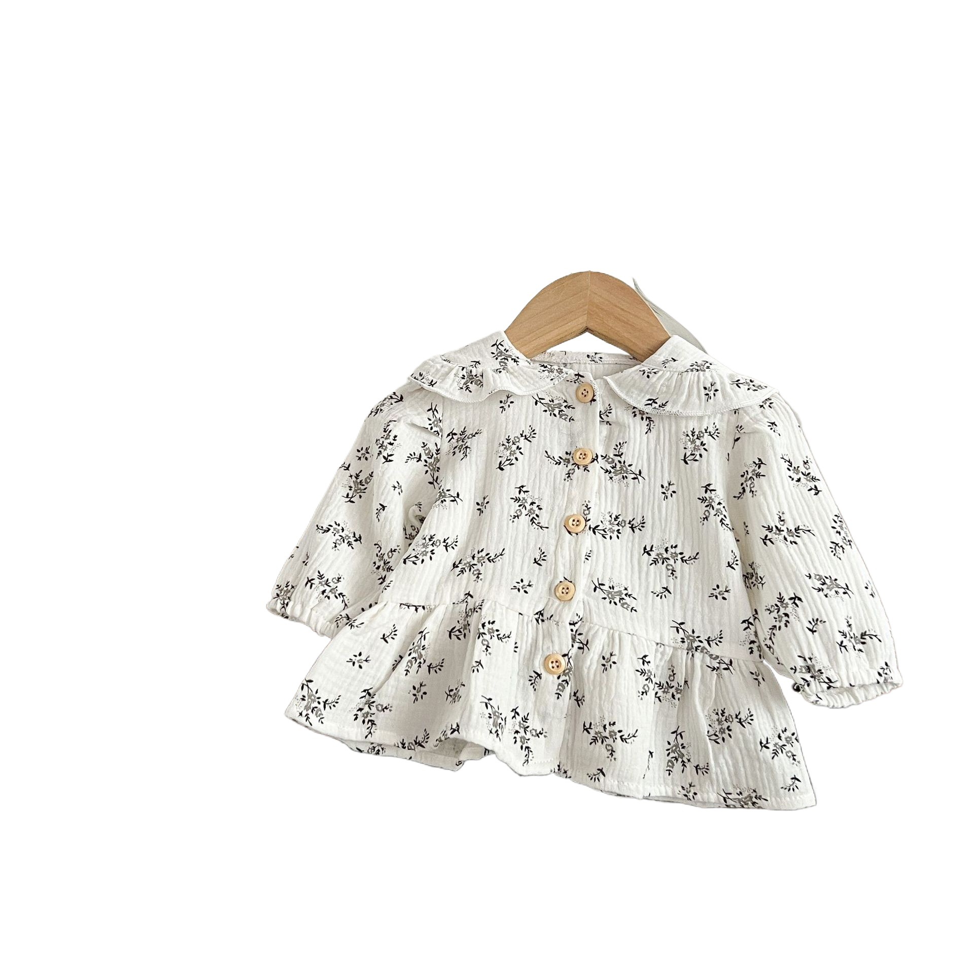 Estilo coreano primavera y verano niñas bebé algodón floral solapa camisa vestido ins niños todo partido cómodo vestido de moda