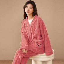 珊瑚绒睡衣女冬季加厚加绒2025年新款套装秋冬款小熊法兰绒家居服