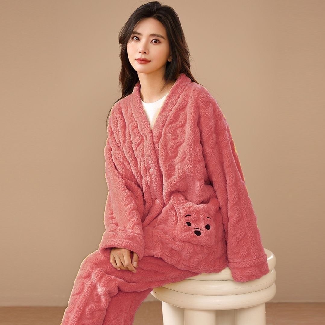 珊瑚绒睡衣女冬季加厚加绒2025年新款套装秋冬款小熊法兰绒家居服
