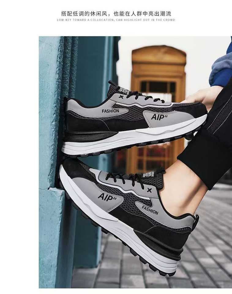 Giày thể thao nam lưới thoáng khí đế dày tăng chiều cao, giày sneaker thời trang đi làm — 3637 trắng xanh lam, 3637 đen xám chi tiết 17