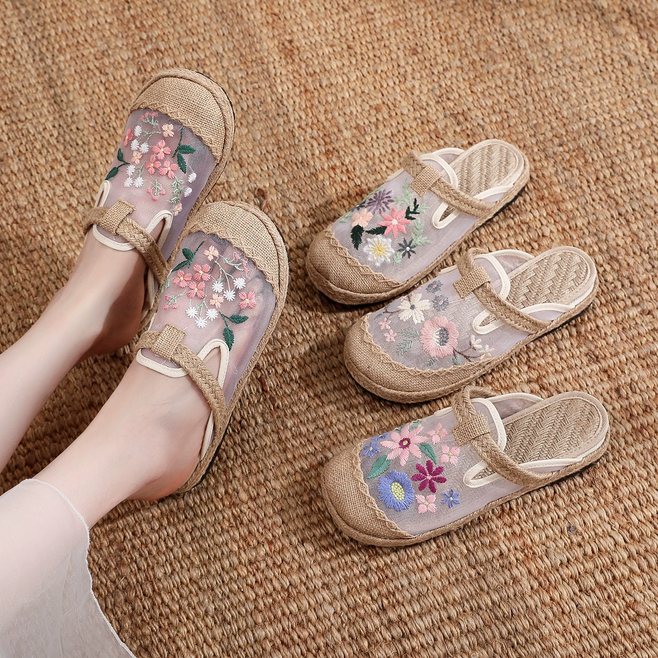 Новые тапочки с вышивкой Taiyi, старая пекинская тканевая обувь в этническом стиле, повседневная дышащая обувь из сетки из органзы в древнем стиле династии Хань.