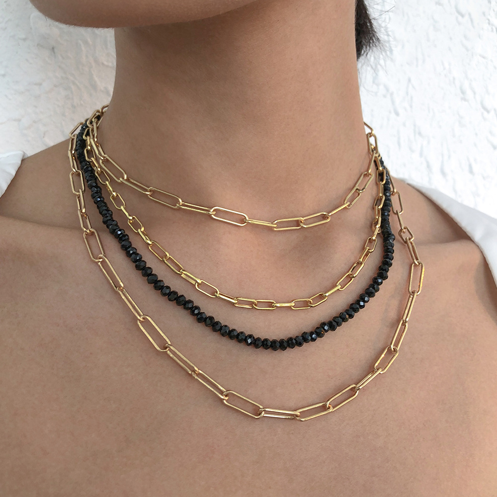 Wholesale Jewelry Multi-layer Hollow Chain Black Imitation Crystal Beaded Necklace Nihaojewelry display picture 1