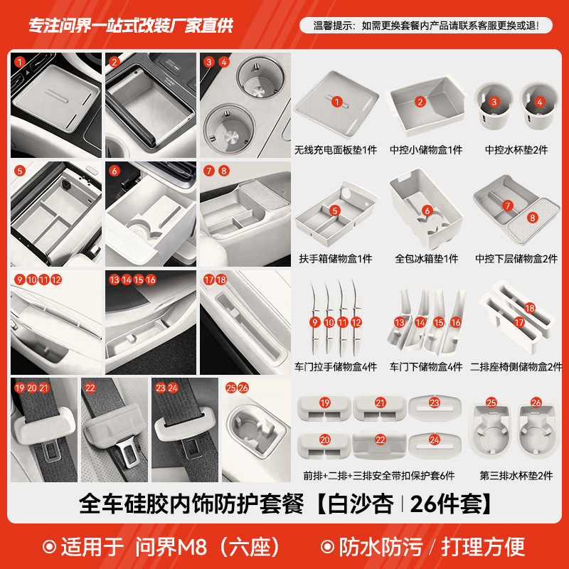 Wenjie m8 (six seats) full car silicone interior protection set [baishaxing] 26 pieces