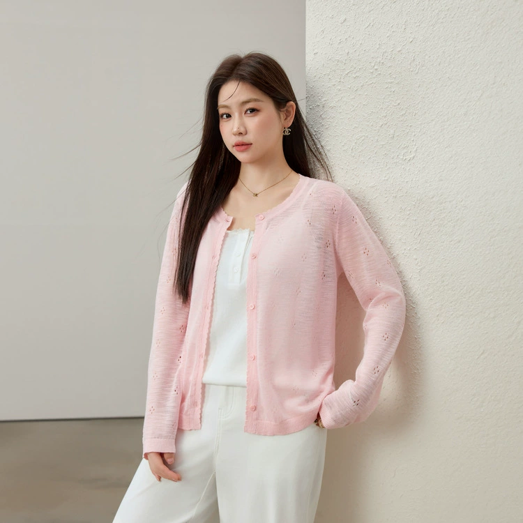 [Ленивый темперамент с полым круглым вырезом тонкий трикотажный кардиган] Полноцветный большой размер женский толстый mm2025 летний новый