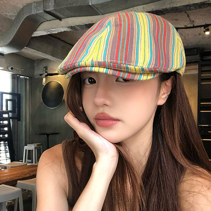 复古前进帽秋冬季新款英伦风格纹鸭舌帽子女休闲百搭正反戴贝雷帽|undefined