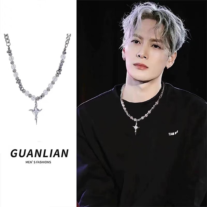 New Style Irregular Ice-Cracked Bead Cross Necklace with Stainless Steel Non-Fading Design for Men, Unique Design Clavicle Chain