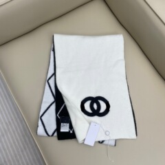 直播高品质小香风格纹羊绒围巾女冬双面针织提花字母羊毛披肩两用