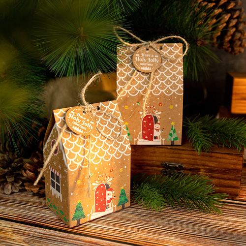 Christmas gingerbread house house candy box Christmas advent calendar kraft paper packaging box gift small paper box 24 sets